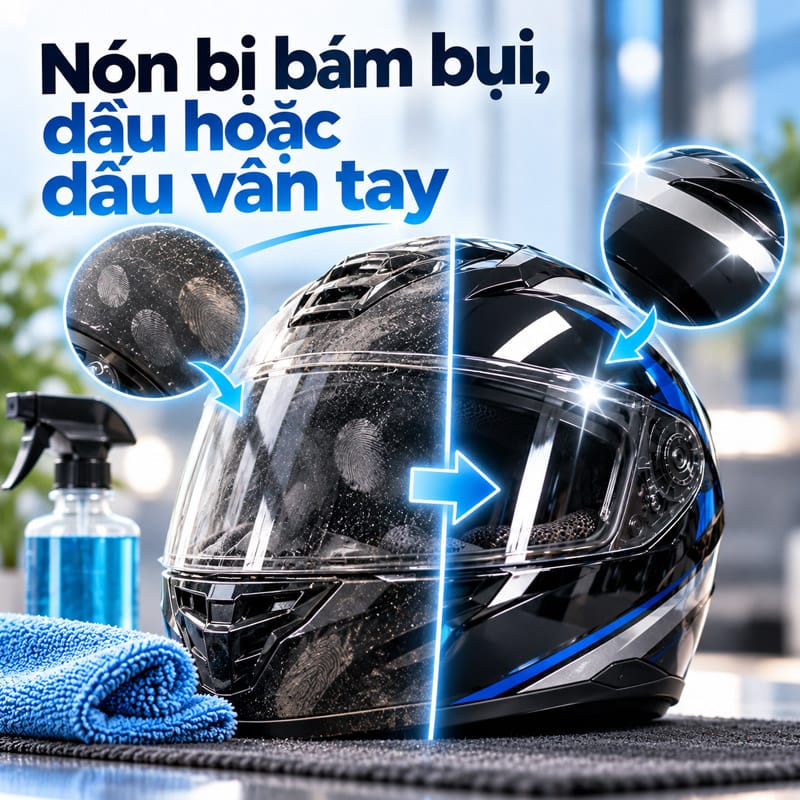 Nên đánh bóng nón bảo hiểm khi Nón bị bám bụi, dầu hoặc dấu vân tay