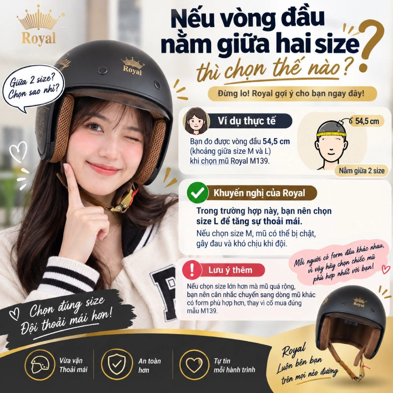 Nếu vòng đầu nằm giữa hai size thì chọn thế nào?
