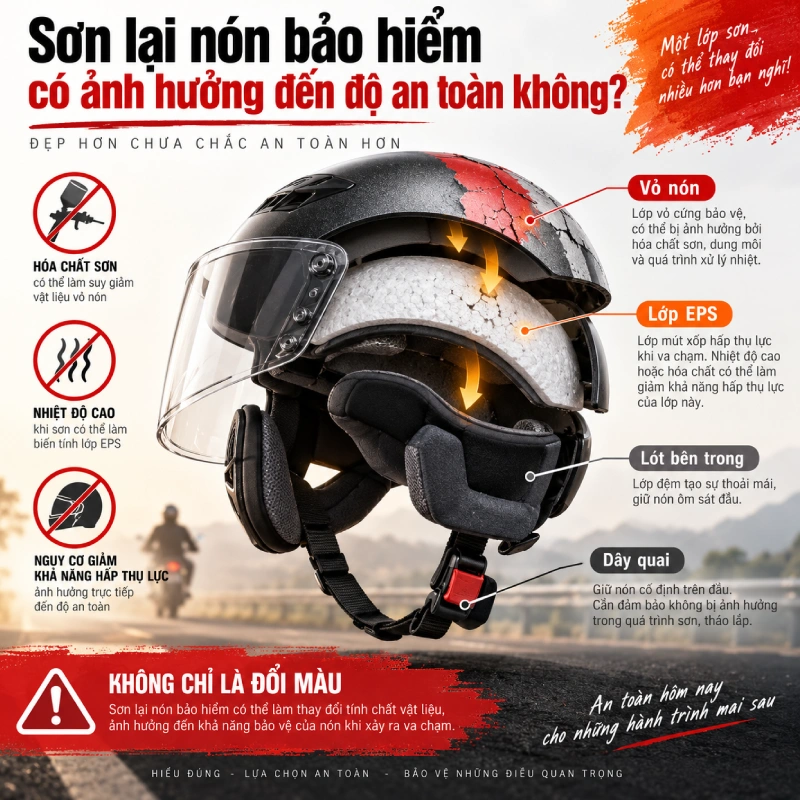 Sơn lại nón bảo hiểm có ảnh hưởng đến độ an toàn không?
