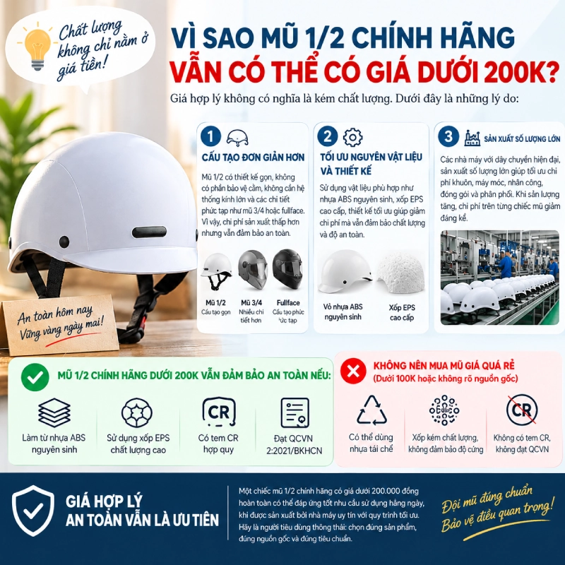 Vì sao mũ 1/2 chính hãng vẫn có thể có giá dưới 200k?