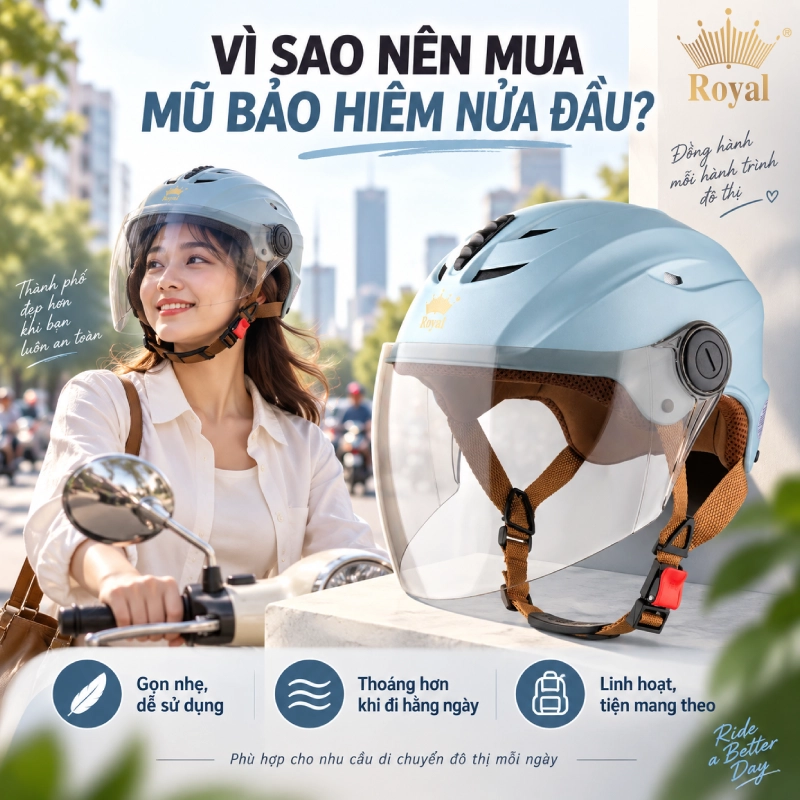 Vì sao nên mua mũ bảo hiểm nửa đầu?