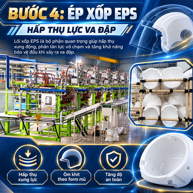 Bước 4: Ép xốp EPS hấp thụ lực va đập