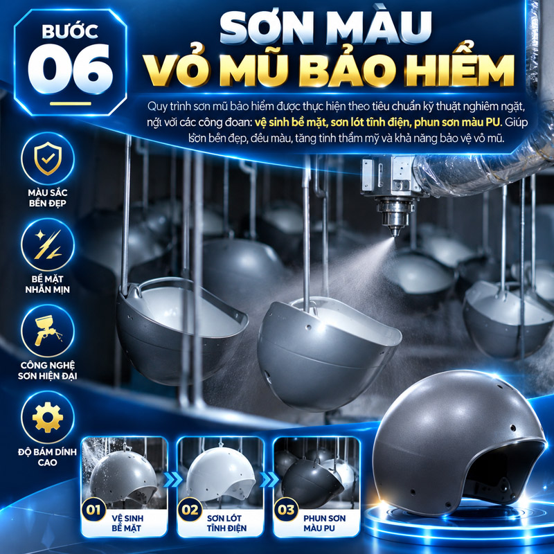 Bước 6: Sơn màu vỏ mũ bảo hiểm