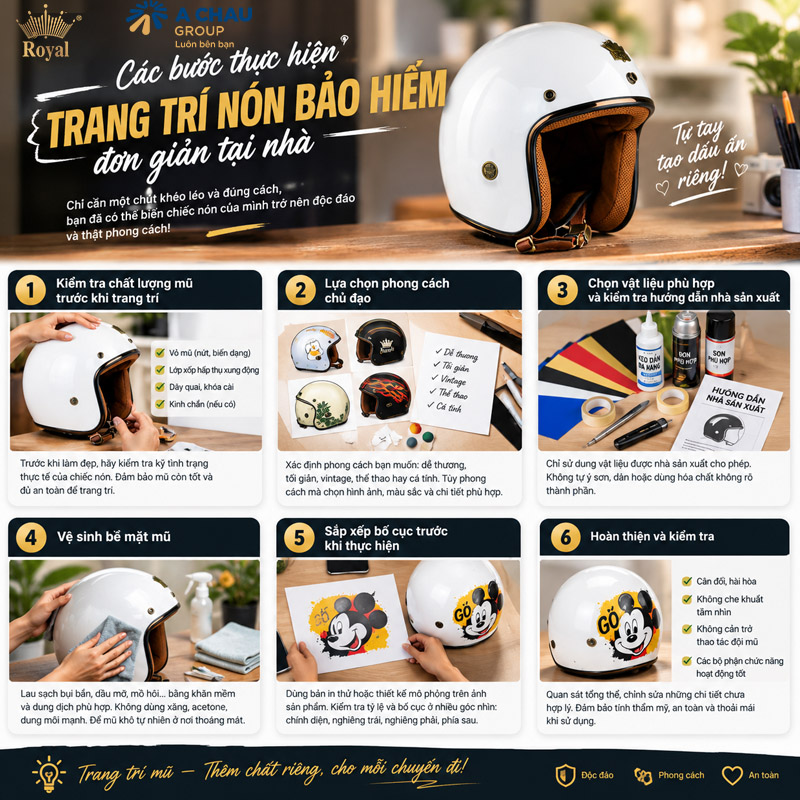 Các bước thực hiện trang trí nón bảo hiểm đơn giản tại nhà
