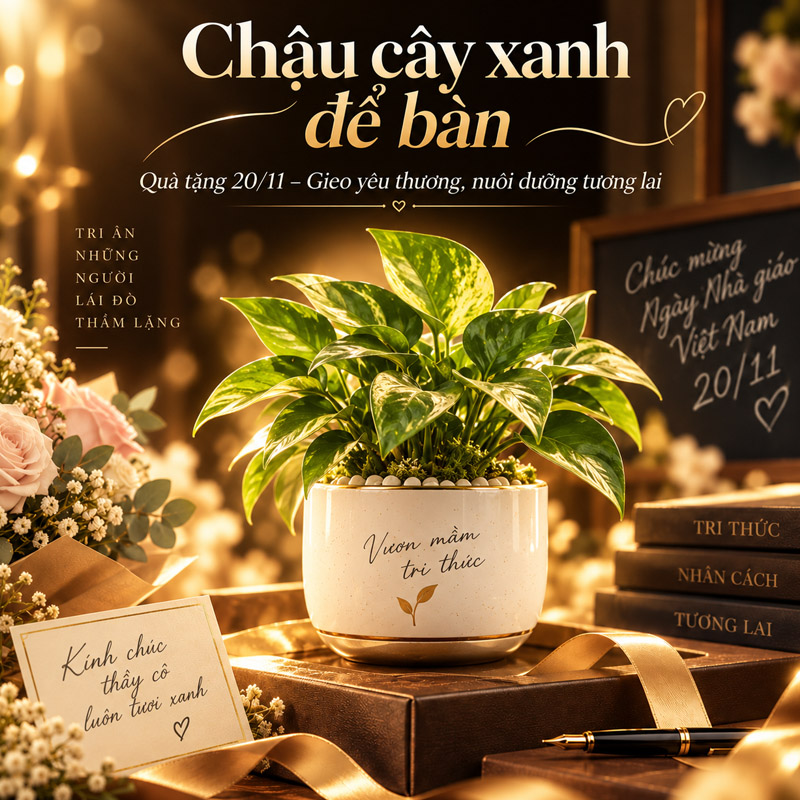 Quà 20/11 cho cô thầy ý nghĩa với Chậu cây xanh để bàn