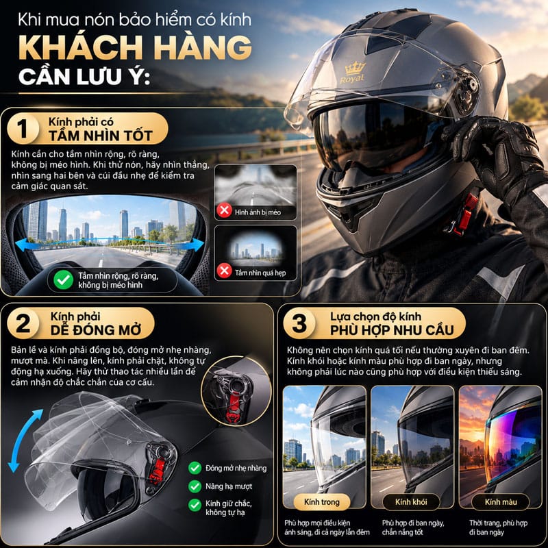 Khi mua nón bảo hiểm có kính, khách hàng cần lưu ý gì?