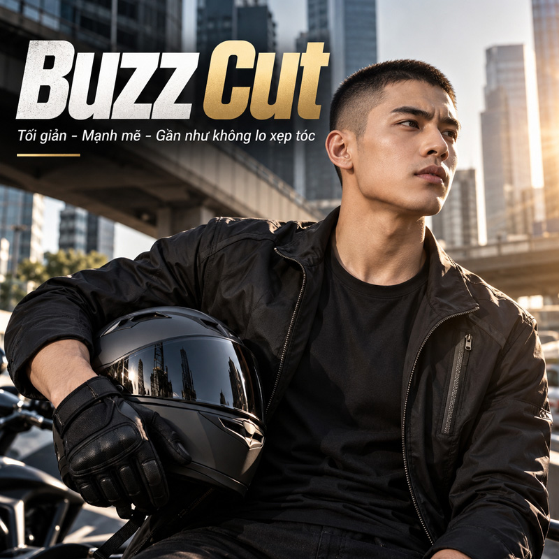 Kiểu tóc nam đội mũ bảo hiểm đẹp Buzz Cut