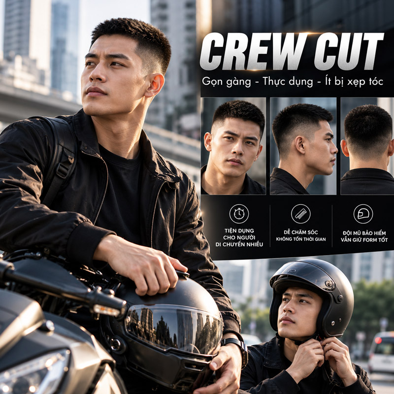 Kiểu tóc nam đội mũ bảo hiểm đẹp Crew Cut
