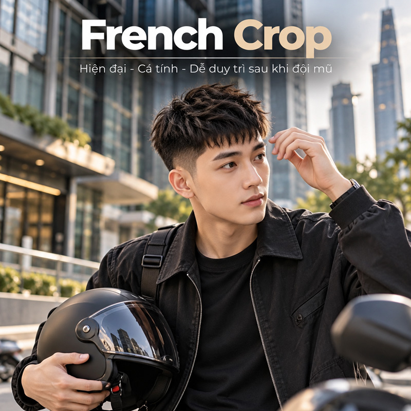 Kiểu tóc nam đội mũ bảo hiểm đẹp French Crop
