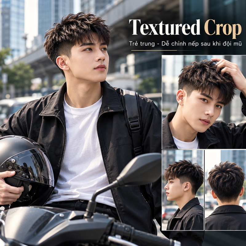 Kiểu tóc nam đội mũ bảo hiểm đẹp Textured Crop