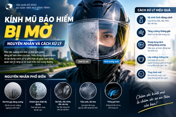 Nguyên nhân kính mũ bảo hiểm bị mờ và cách khắc phục