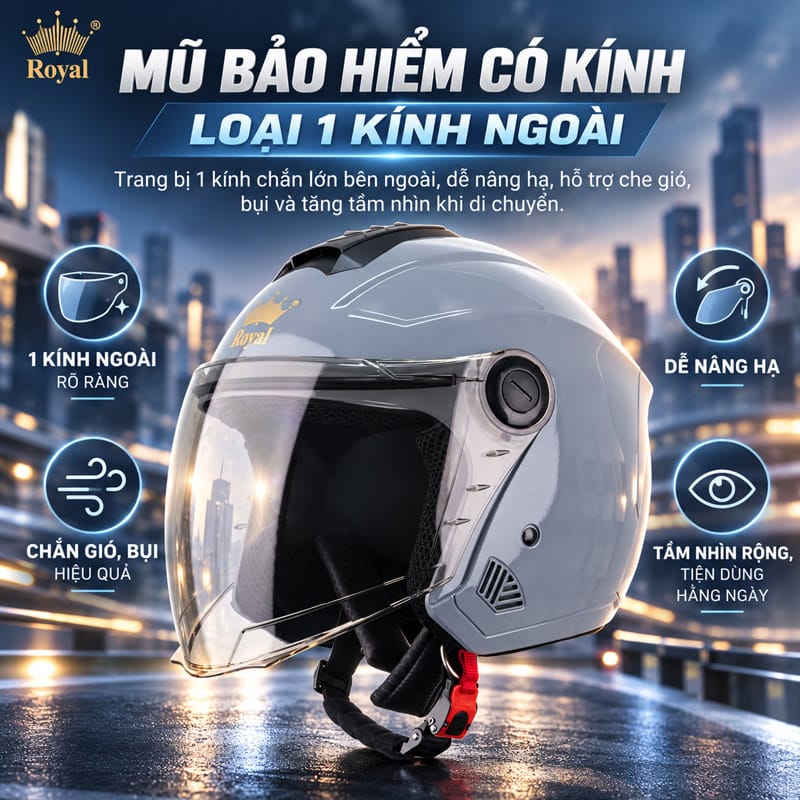 Mũ bảo hiểm có kính gồm có dòng 1 kính ngoài