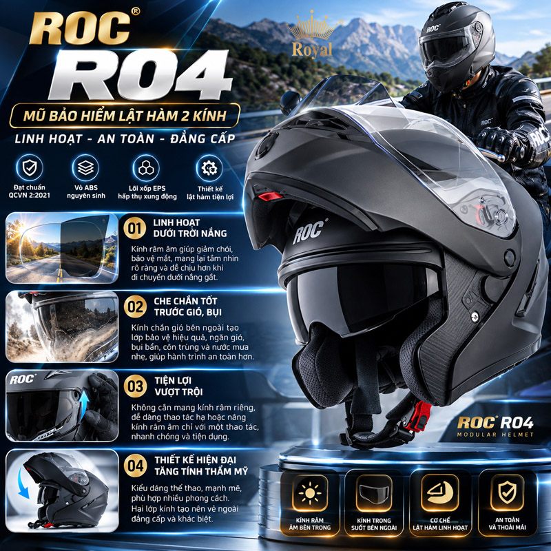 Mũ bảo hiểm 2 kính ROC R04