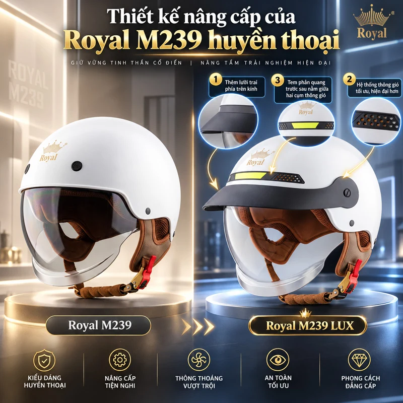 Mũ bảo hiểm Royal 239 LUX là phiên bản nâng cấp của dòng Royal M239 huyền thoại