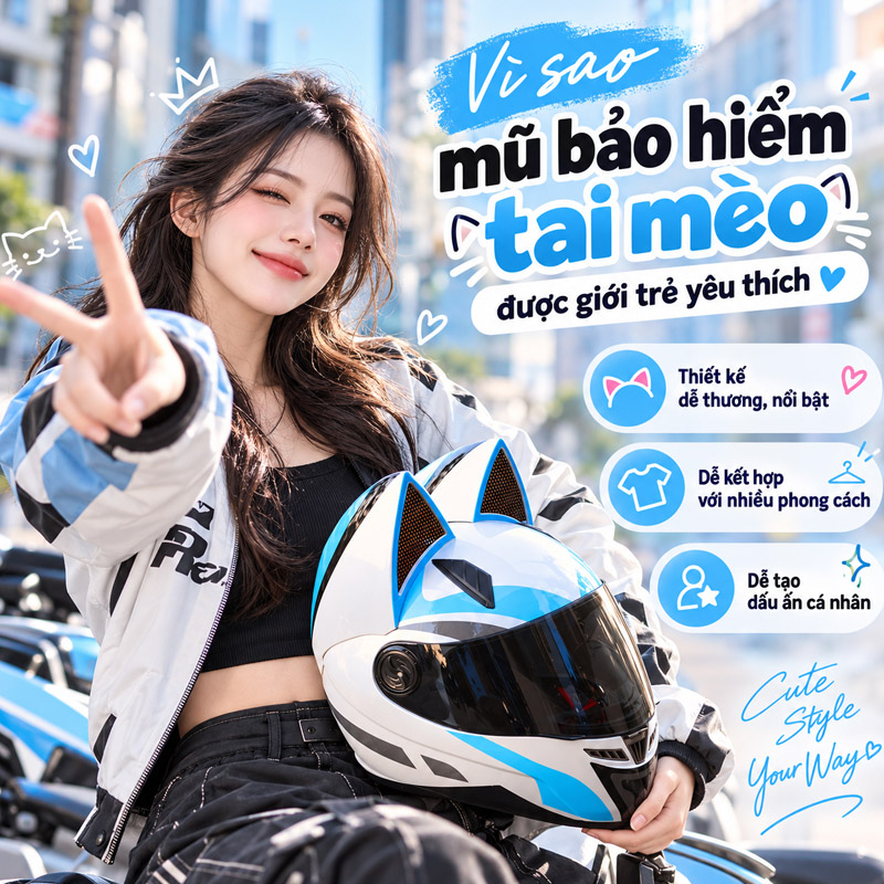 Những lý do mũ bảo hiểm tai mèo được giới trẻ yêu thích