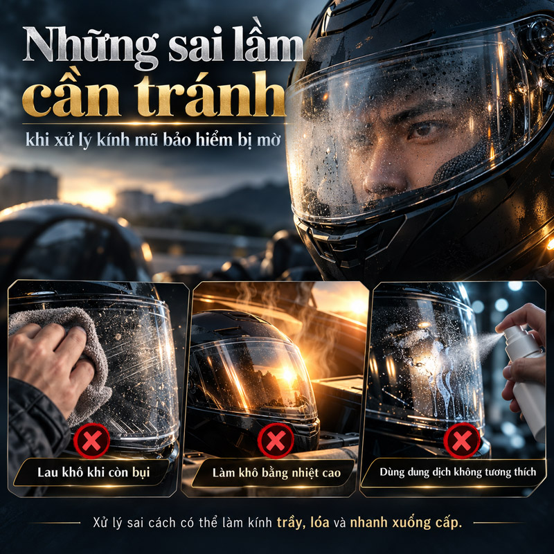 Những sai lầm cần tránh khi xử lý kính mũ bảo hiểm bị mờ