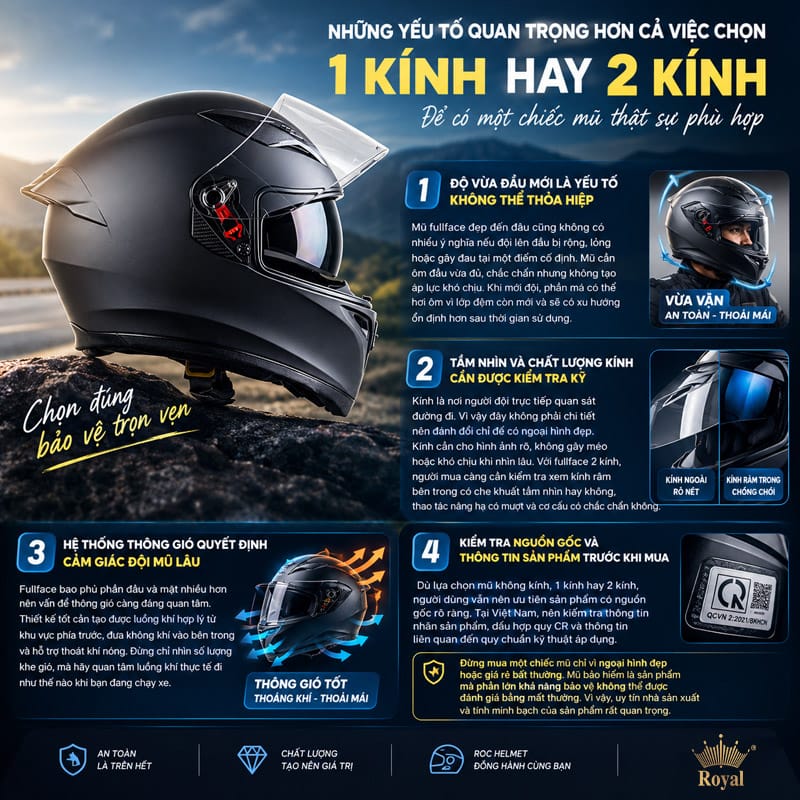 Những yếu tố quan trọng hơn 1 kính hay 2 kính khi chọn các loại mũ bảo hiểm fullface