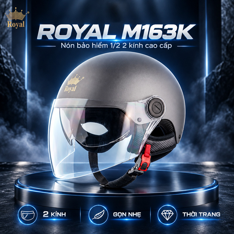 Nón bảo hiểm 2 kính nửa đầu Royal M163K