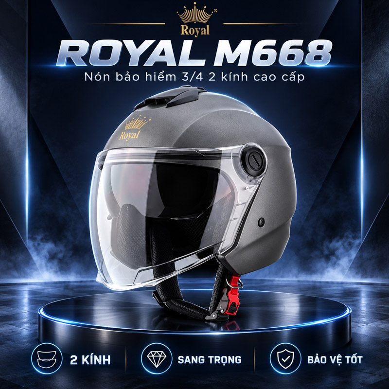 Mũ bảo hiểm Royal hai kính M668