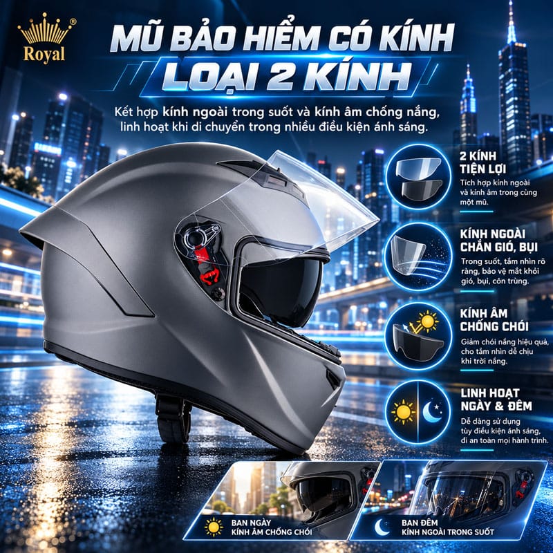 Nón bảo hiểm có kính dòng 2 kính