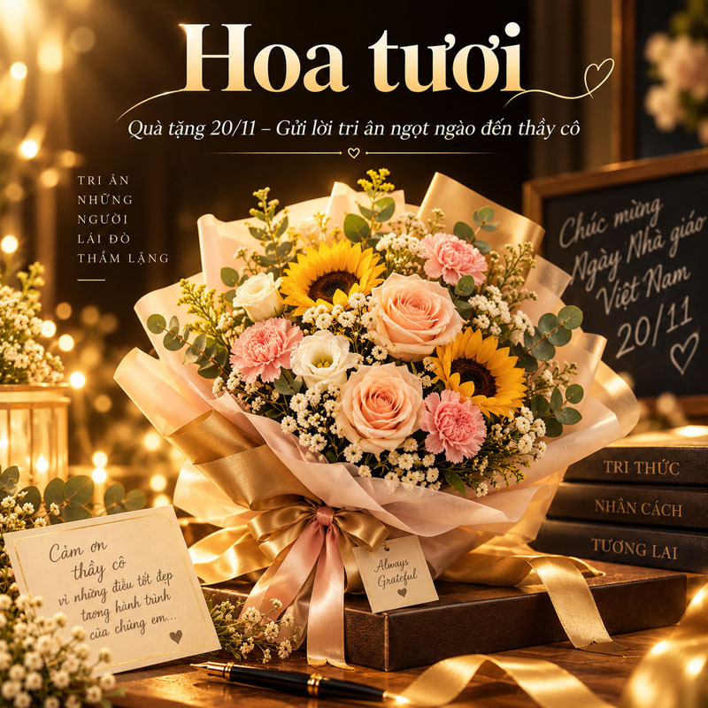 Hoa tươi là quà tặng 20/11 cho thầy cô giáo ý nghĩa