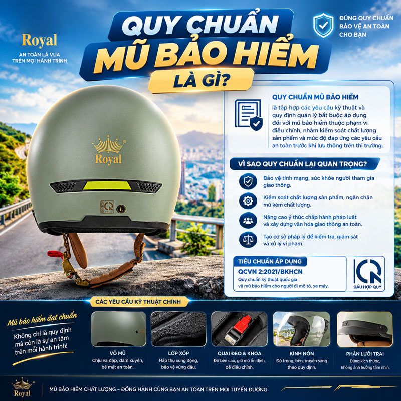 Quy chuẩn mũ bảo hiểm là tập hợp các yêu cầu kỹ thuật và quy định quản lý bắt buộc áp dụng đối với mũ bảo hiểm thuộc phạm vi điều chỉnh, nhằm kiểm soát chất lượng sản phẩm