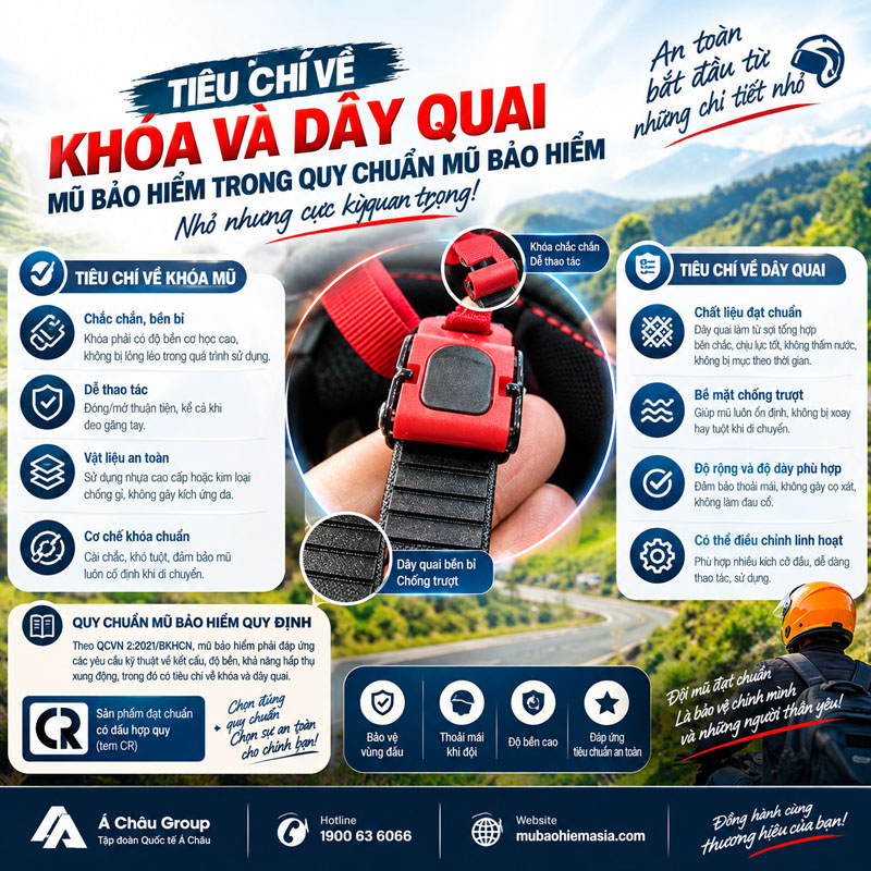 Quy chuẩn mũ bảo hiểm về dây quai và khóa