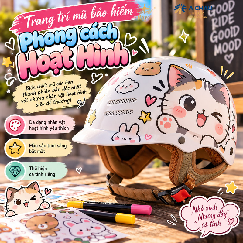 Trang trí mũ bảo hiểm theo phong cách hoạt hình