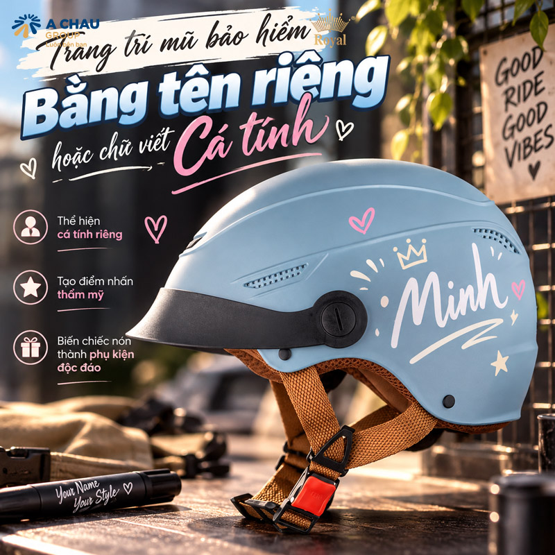 Trang trí mũ bảo hiểm bằng tên riêng hoặc chữ viết cá tính