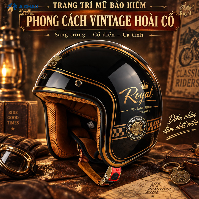 Trang trí mũ bảo hiểm phong cách vintage hoài cổ