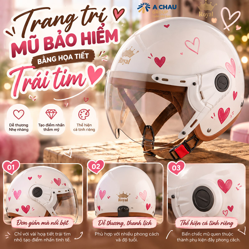 Trang trí mũ bảo hiểm bằng họa tiết trái tim
