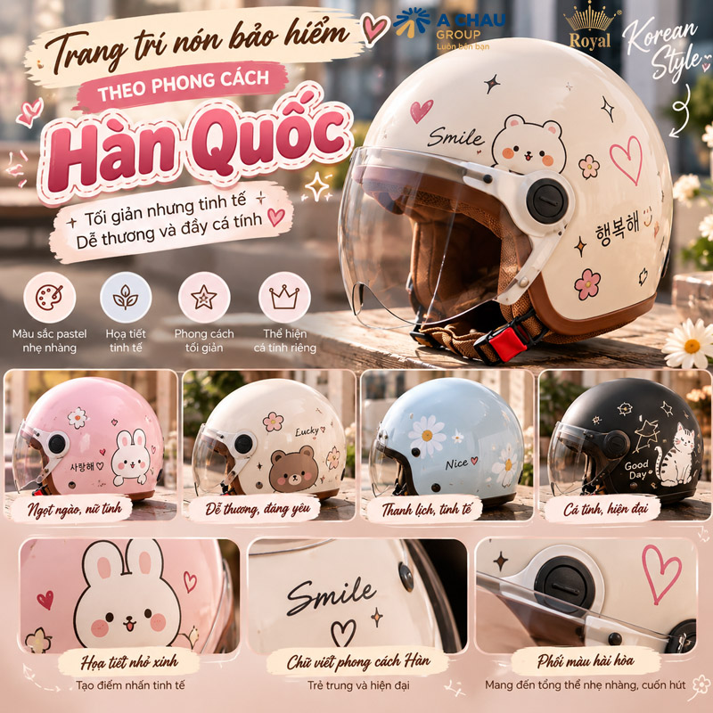 Trang trí nón bảo hiểm theo phong cách Hàn Quốc