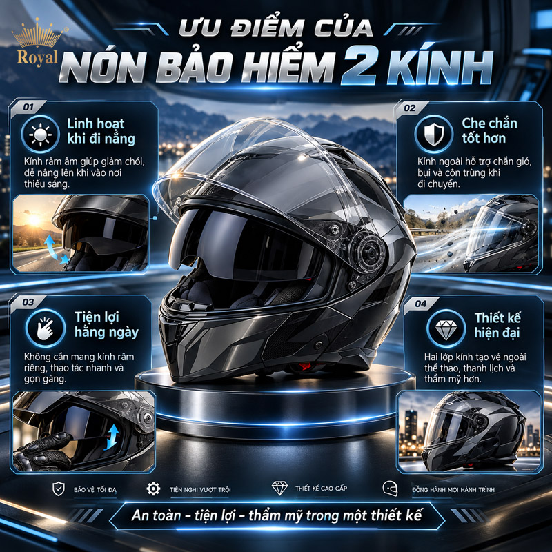 Ưu điểm của nón bảo hiểm 2 kính